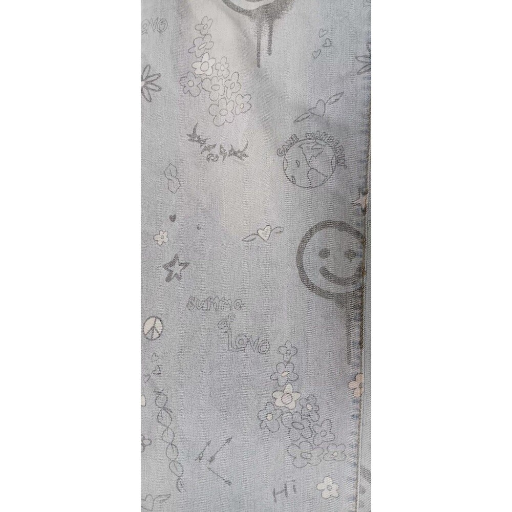 Easel Anthropologie Wide Leg Graffiti Pants Womens M Light Wash Blue Y2K Retro - Picture 6 of 13